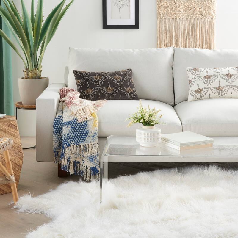 Mina Victory Beaded Flowers Throw Pillow