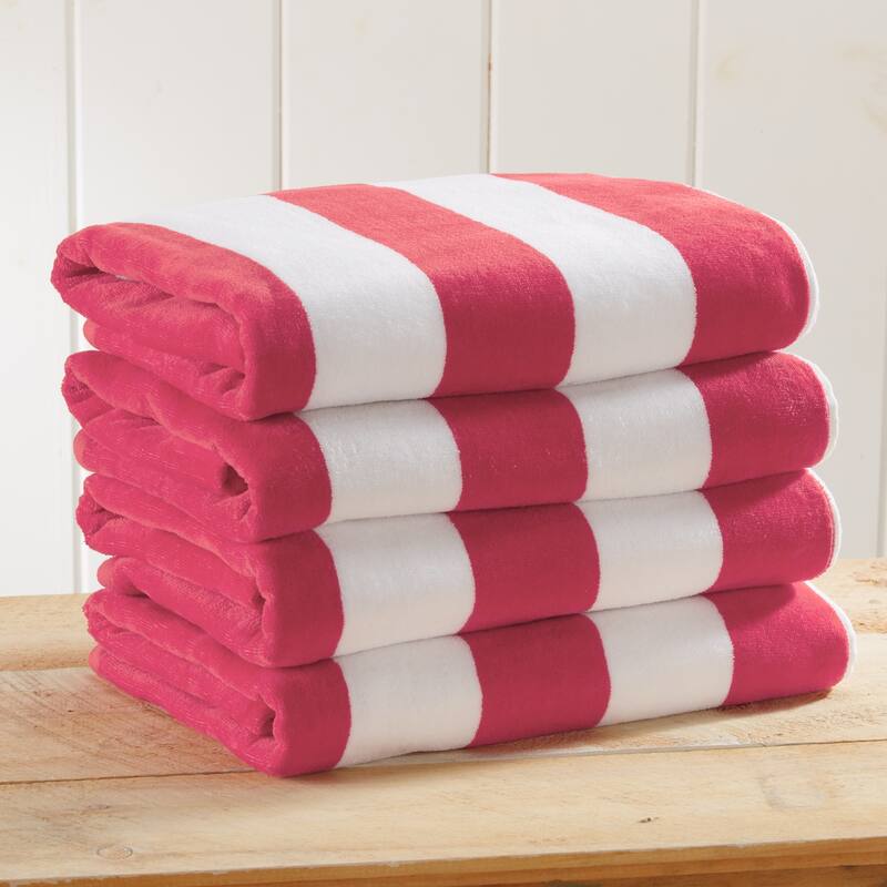 Linery & Co. Cotton Stripe Beach Towel, 4 Pack - 30" x 60" - 4-Pack - Pink