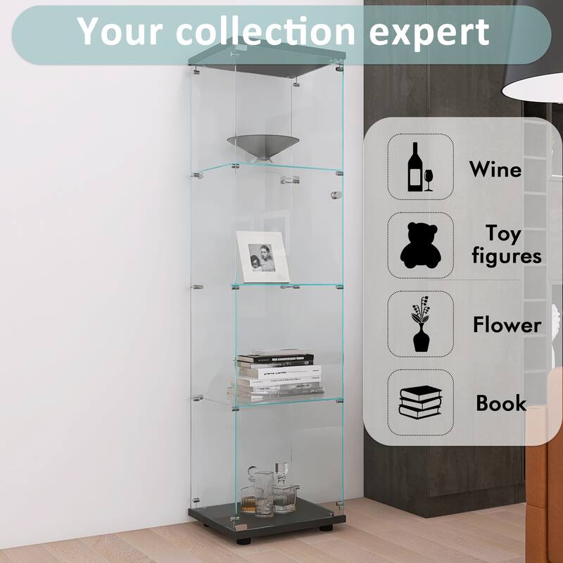 Glass Display Cabinet with Doors & Locks, Acrylic Shelves, Floor Standing Storage Showcase for Home or Office