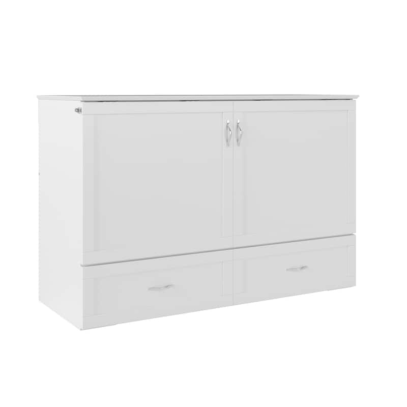 Raleigh Queen Murphy Bed Chest with 6" Mattress, Storage Drawer & Built-In Charger in White
