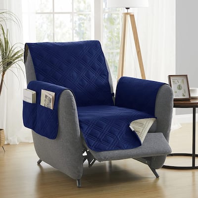 Teflon Newfield Reversible Recliner Cover with Attached Arms, Navy and Tan