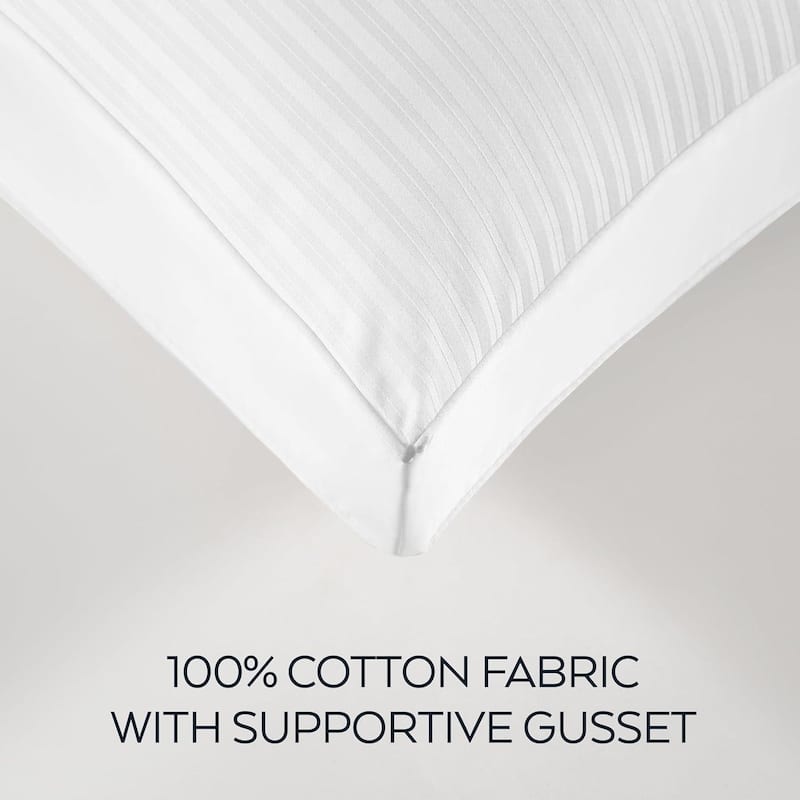 Thomasville 100% Cotton Dobby Stripe Hotel Style Bed Pillow with Supportive Gusset for Side, Back and Stomach Sleepers, Set of 2