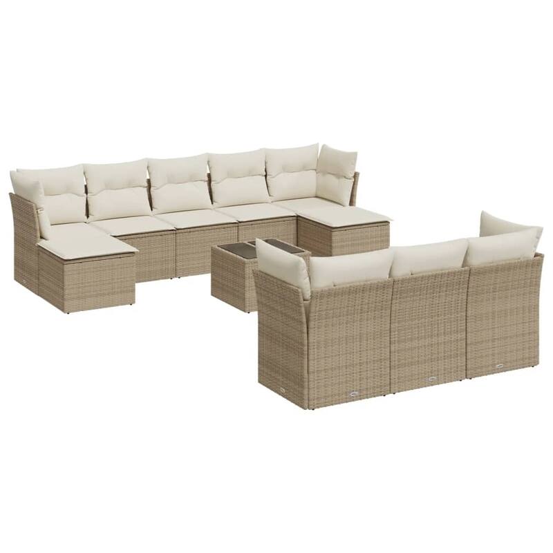 vidaXL Patio Sofa Set with Cushions Outdoor Furniture 10 Piece Poly Rattan - 21.7 x 21.7 x 14.6