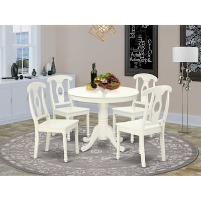 5 Piece Dinette Set - Round Kitchen Table & 4 Chairs - 36 Inch - Linen White Finish