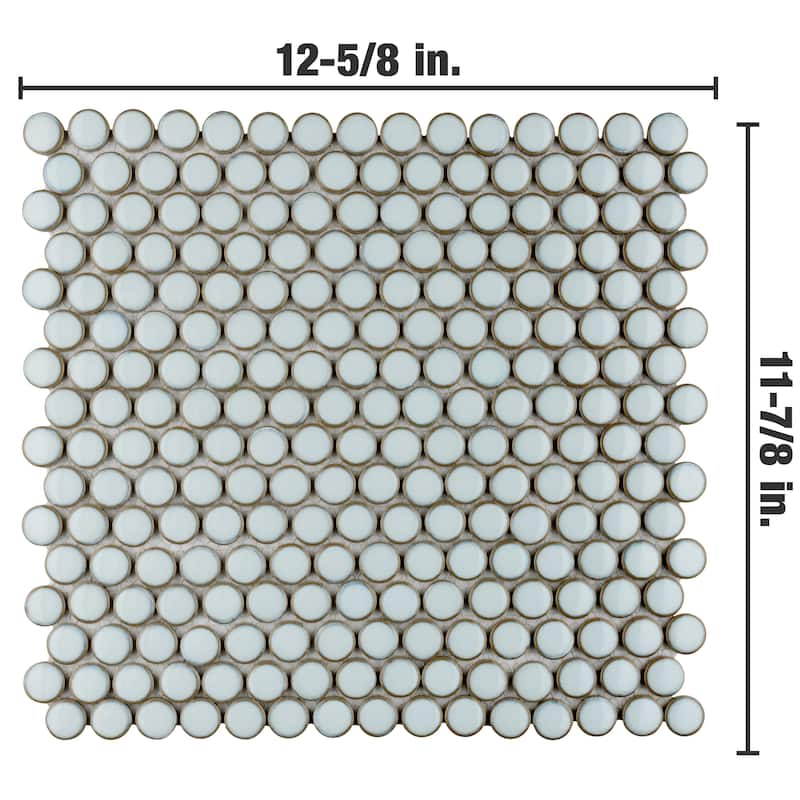 Merola Tile Hudson Penny Round Silk White 11-7/8" x 12-5/8" Porcelain Floor and Wall Tile