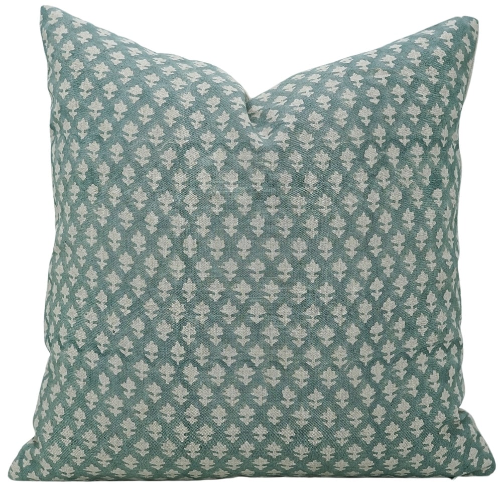 Linen Farmhouse Block print pillow Cover Pinkcity
