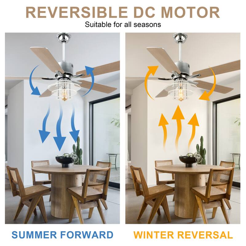 Bella Depot 52" Modern Ceiling Fan with Light and Remote 6-Spped Reversible Fan