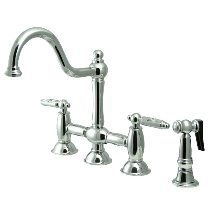 Kingston Brass Restoration Bridge Kitchen Faucet with Brass Sprayer