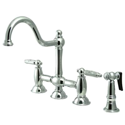 Kingston Brass Restoration Bridge Kitchen Faucet with Brass Sprayer