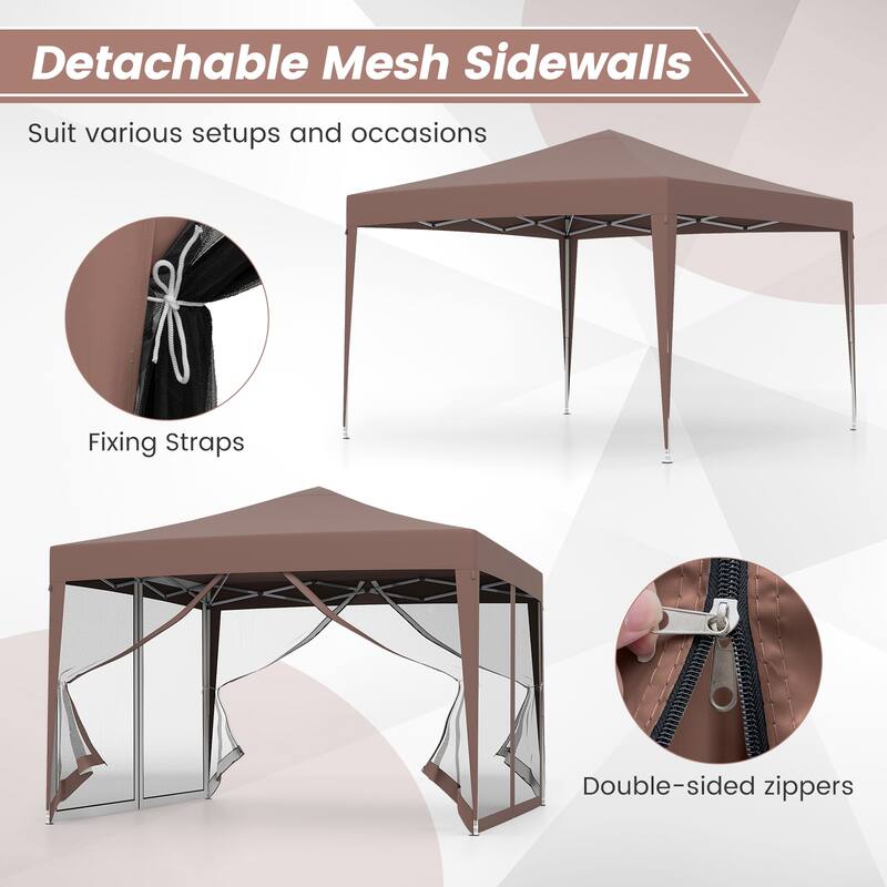 Gymax 10 FT x 10 FT Pop-Up Canopy Tent w/ Mesh Netting Carry Bag 8
