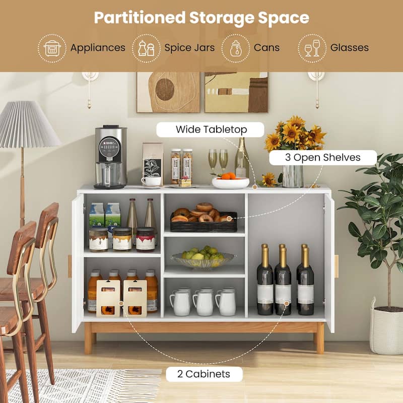 Costway 48" Sideboard Buffet Cabinet with 2 Bamboo Woven Doors 3 Open - See Details