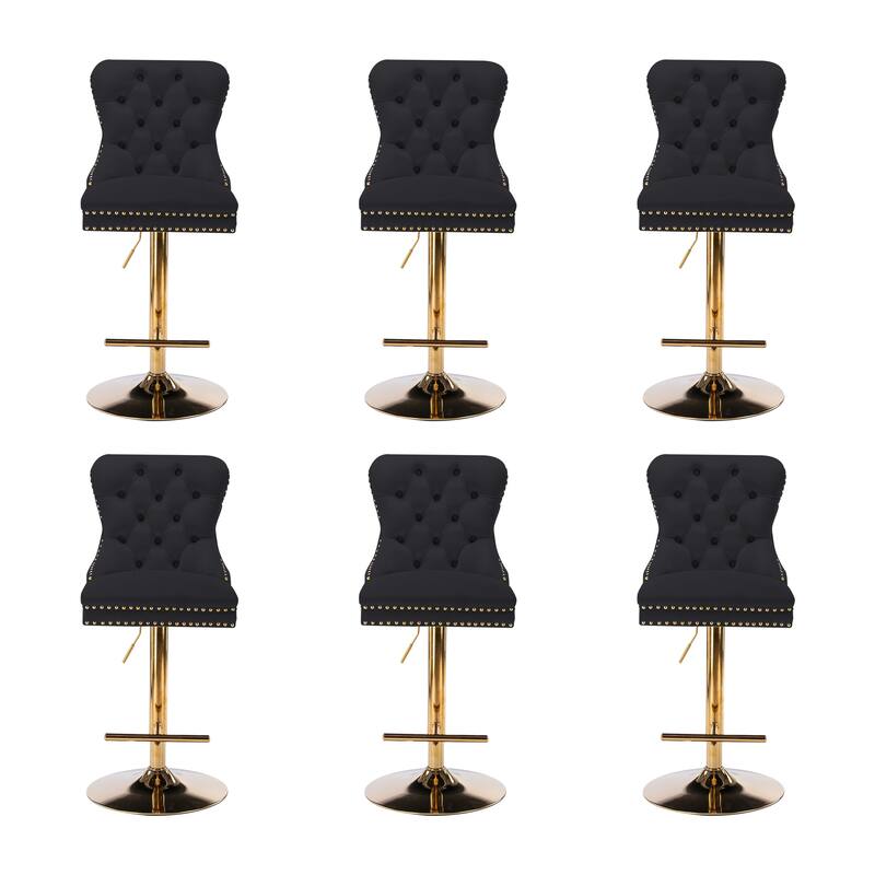 Thick Golden Swivel Velvet Bar Stools Set of 6