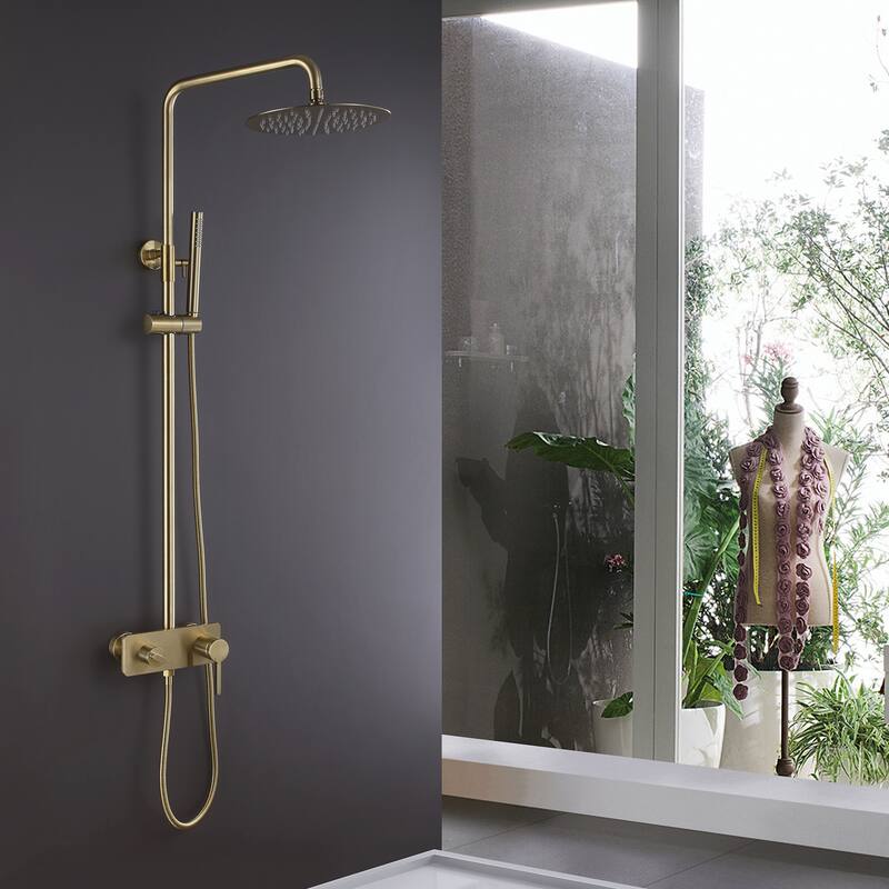 Exposed Pipes Tub and Shower Faucet With Rough-in Valve Wall Mount Shower System With Hand Shower Brushed Gold
