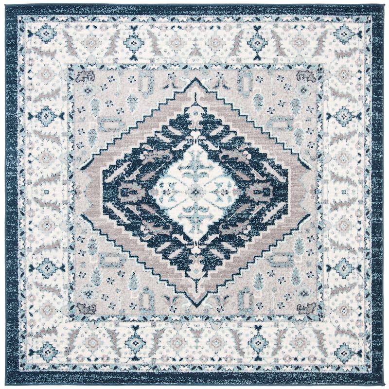 SAFAVIEH Madison Sherry Vintage Boho Oriental Rug - 6'7" Square - Navy/Grey