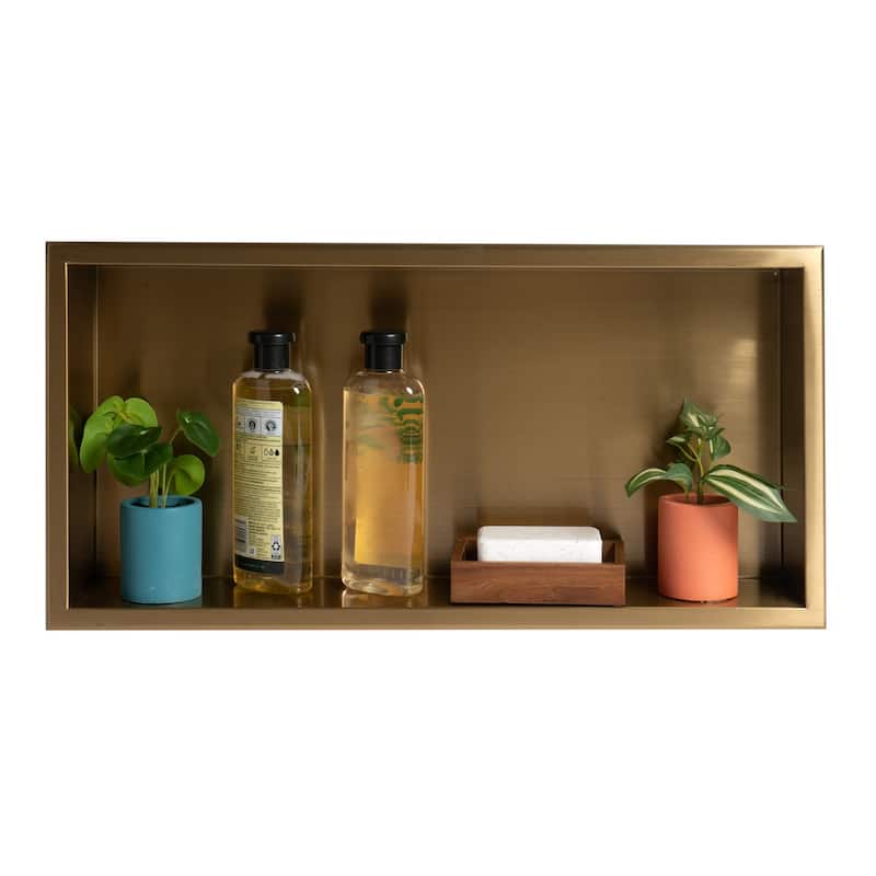 ALFI brand 24" x 12" Brushed Gold PVD Stainless Steel Horizontal Single Shelf Shower Niche