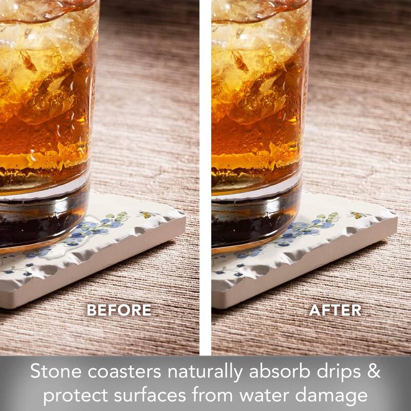 Creepin It Real 4 Pack Single Absorbent Stone Coaster with Protective Cork Backing Made in The USA 4" Square, Easily Wipes Clean