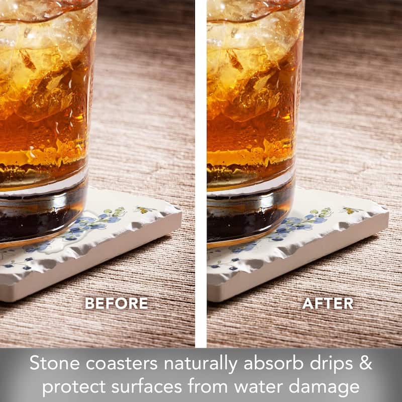 Jolly Plaid 4-Pack Absorbent Stone Coaster with Protective Cork Backing Made in The USA 4" Square, Artistic, Easily Wipes Clean