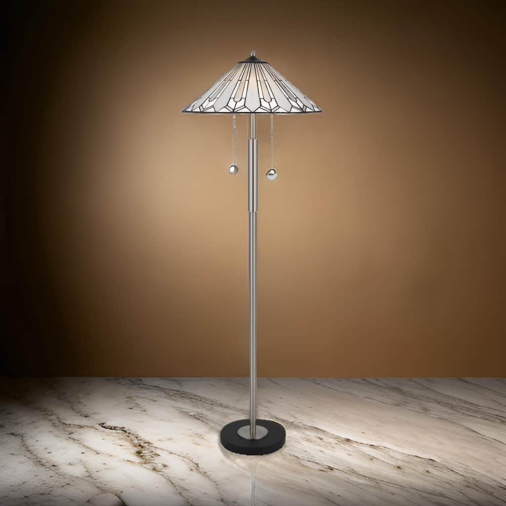 Kio 61 Inch Floor Lamp, Modern Tiffany Style Stained Glass, Silver Metal