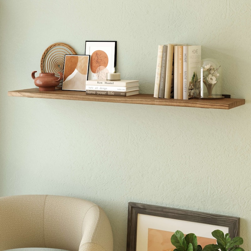 Wallniture PALM 48-60-72-84 inch Long, 9.25" Deep, 1.5" thick Floating Shelf Living Room, Office Shelf, Farmhouse, Burnt, 1 Pc