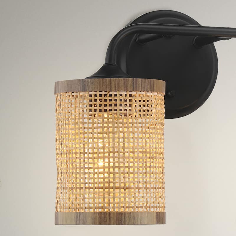 Beebu Double-Light Vanity Sconce with Rattan Shades