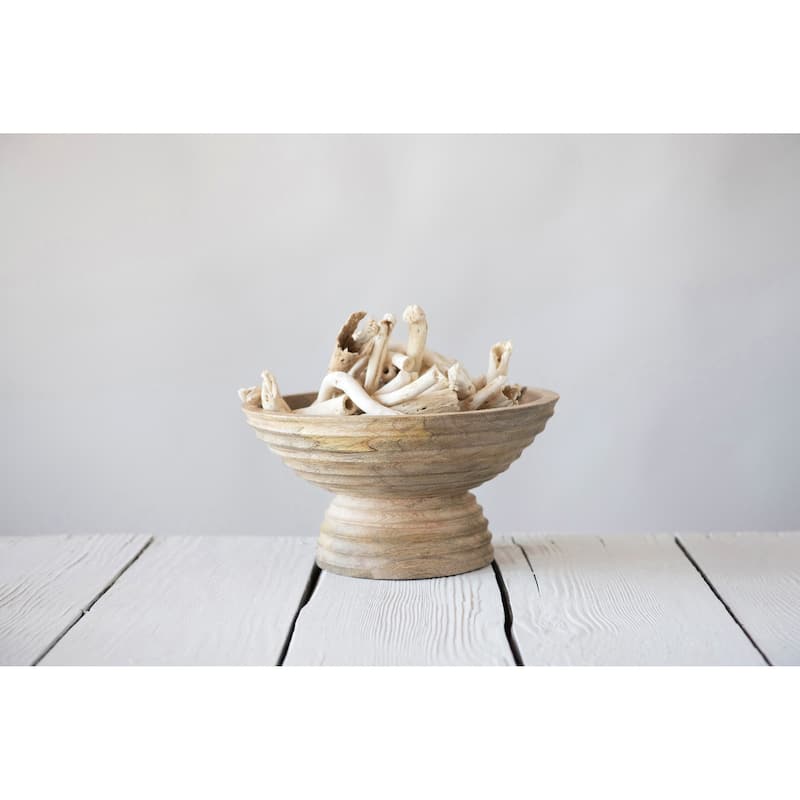 Round Mango Wood Footed Bowl