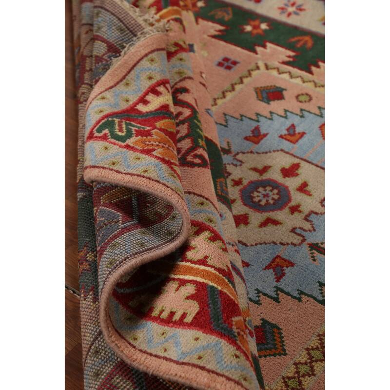 Geometric Kazak Oriental Area Rug Hand-Knotted Wool Carpet - 8'10"x 11'9"