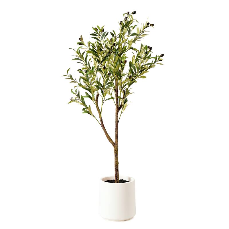 American Art Decor Artificial Faux Tree in White Tapered Ceramic Pot