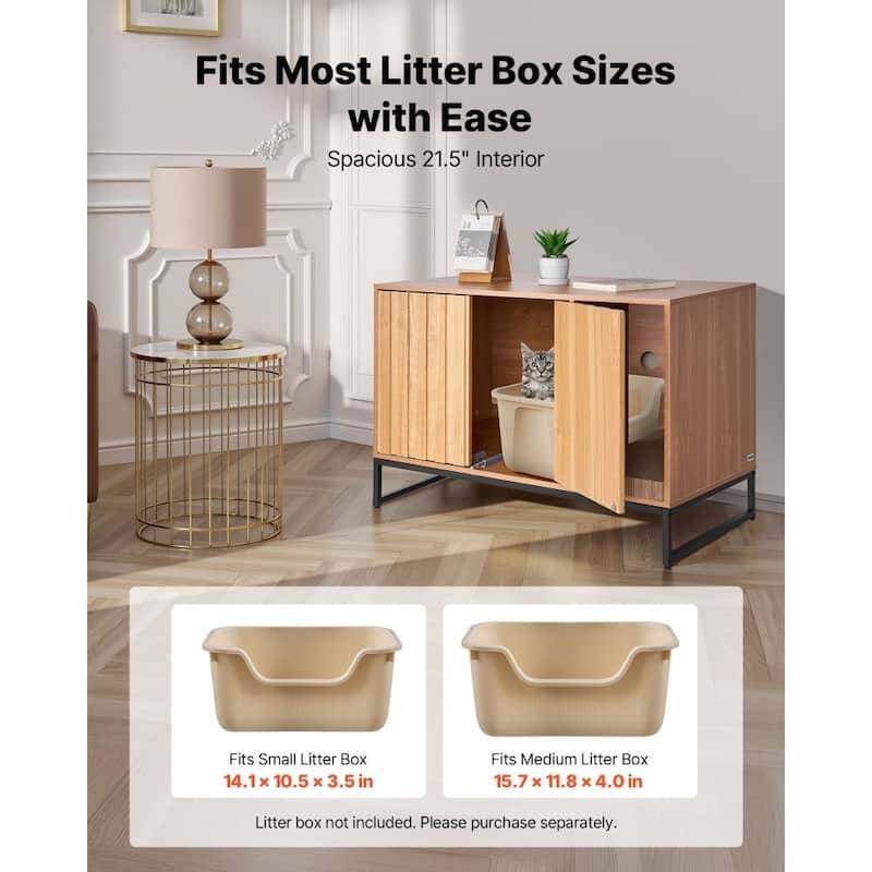 Natural Wooden Cat Litter Box Cabinet with Doors and Odor Control for Home Storage - 31.50 x 20.08 x 22.36 in