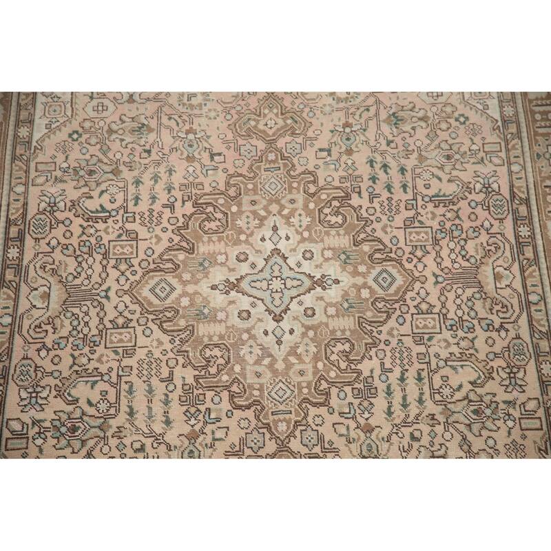 Hand Knotted Oriental 100% Wool Carpet Traditional Medallion Pink Tabriz Area Rug - 9' 4'' X 6' 4''