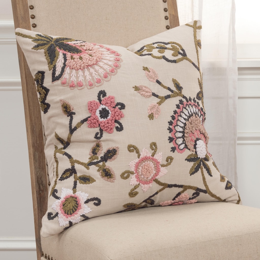 Rizzy Home Blush Floral Boho Throw Pillow