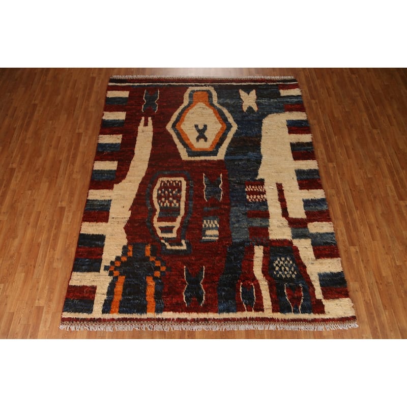 Tribal Geometric Moroccan Wool Area Rug Hand-knotted Oriental Carpet - 8'2" x 10'3"