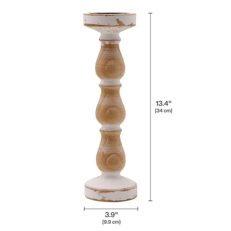 Elements White Wood Candle Holder, 13 Inch