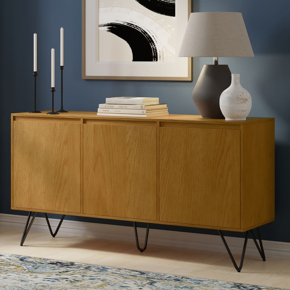 WYNDENHALL Moreno SOLID MANGO WOOD and Iron 60 x 18 inch Rectangle Contemporary 3 Door Sideboard Buffet - 60 inch Wide