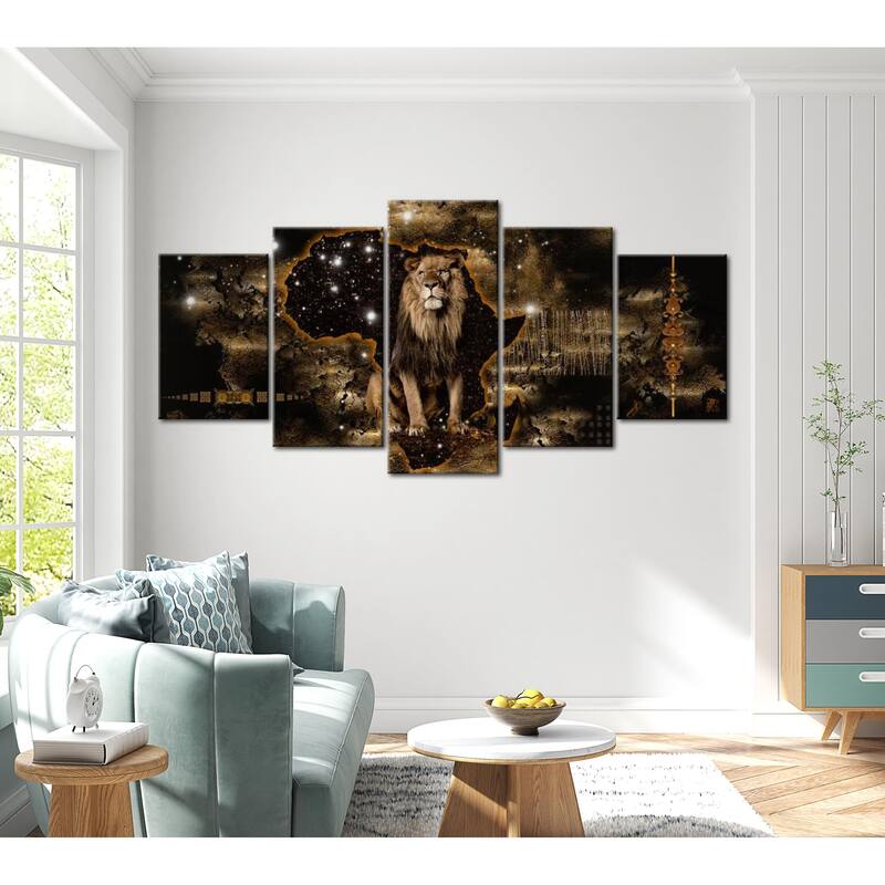 Animal Canvas Wall Art - Golden Lion Africa - 5 Pieces