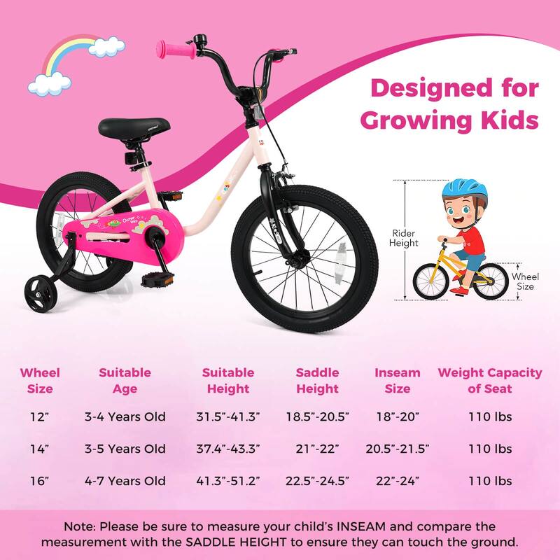 Costway 12-Inch Kids Bicycle with Adjustable Seat Front Handbrake & - See Details