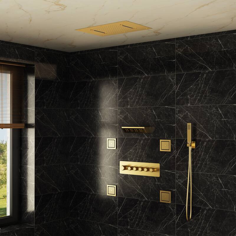 5-Spray Thermostatic Shower System, Luxury Anti-Scald 16 in. Fixed and Handheld Shower Head with Body Jets, Valve Included