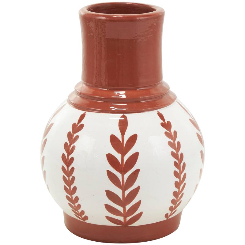 White or Blue Ceramic Floral Vase with Terracotta Colored Detailing (Set of 3)