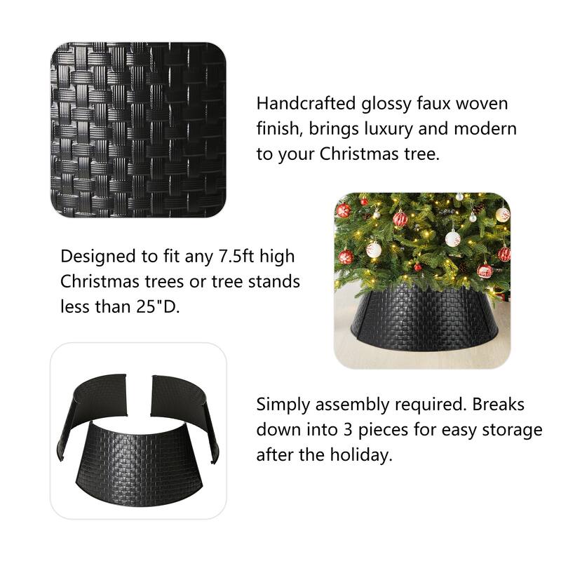 Glitzhome 26"D Christmas Metal Glossy Woven Tree Collars - 26"