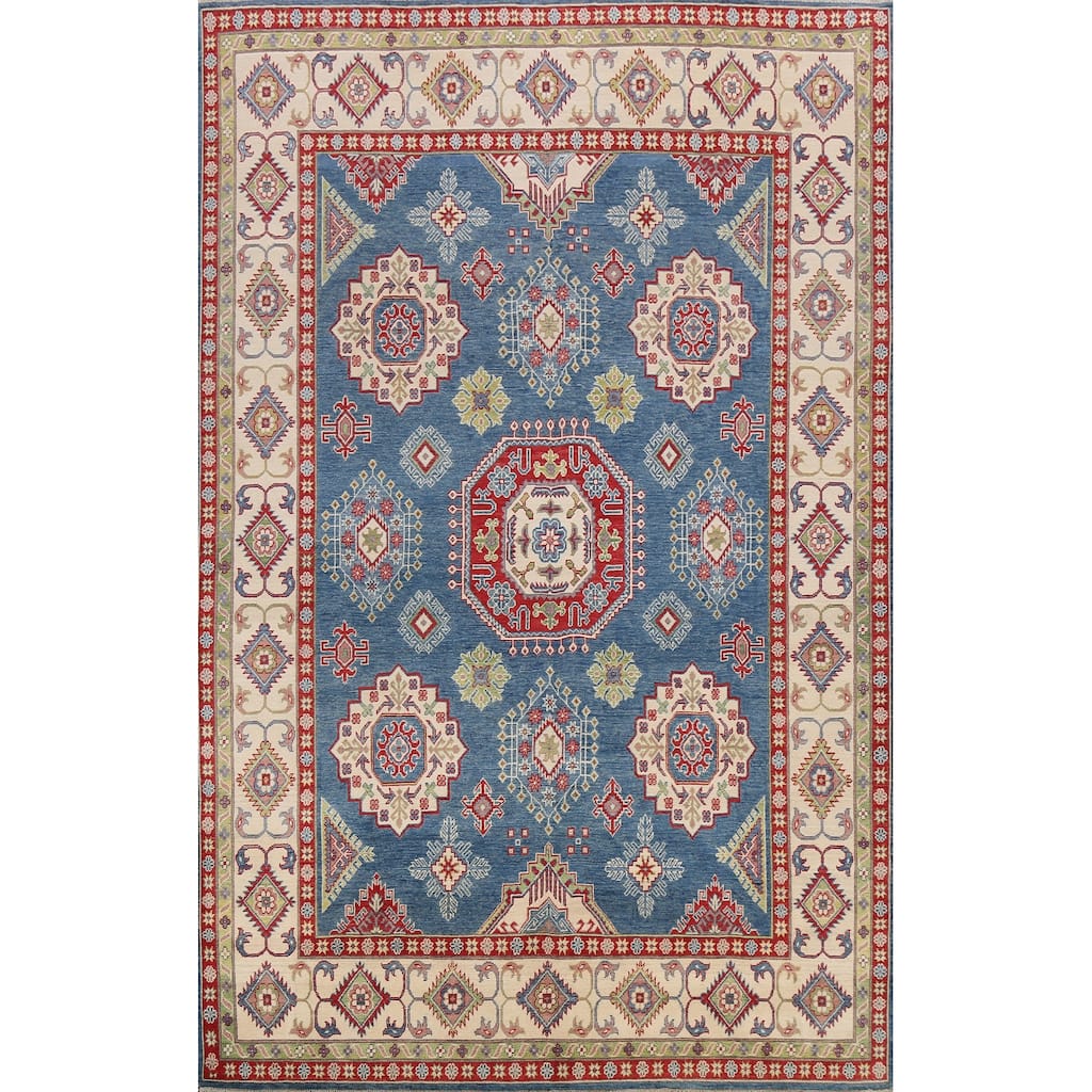 Traditional Geometric Kazak Oriental Wool Area Rug Hand-knotted Carpet - 7'11" x 9'11"
