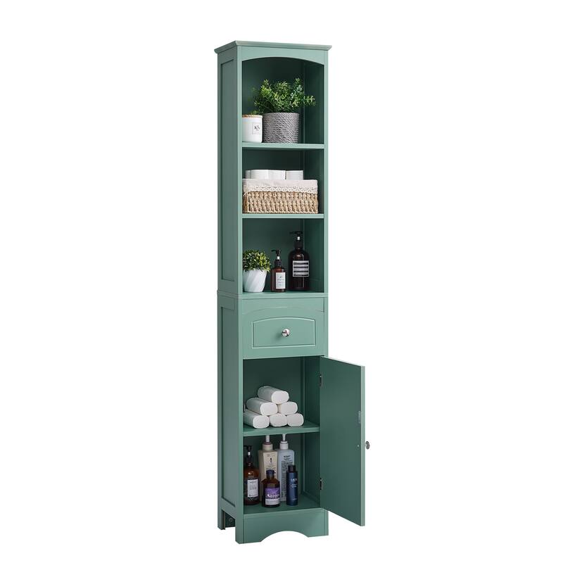 GDFStudio - Tall Bathroom Storage Cabinet, Freestanding with Drawer, Adjustable Shelf, MDF