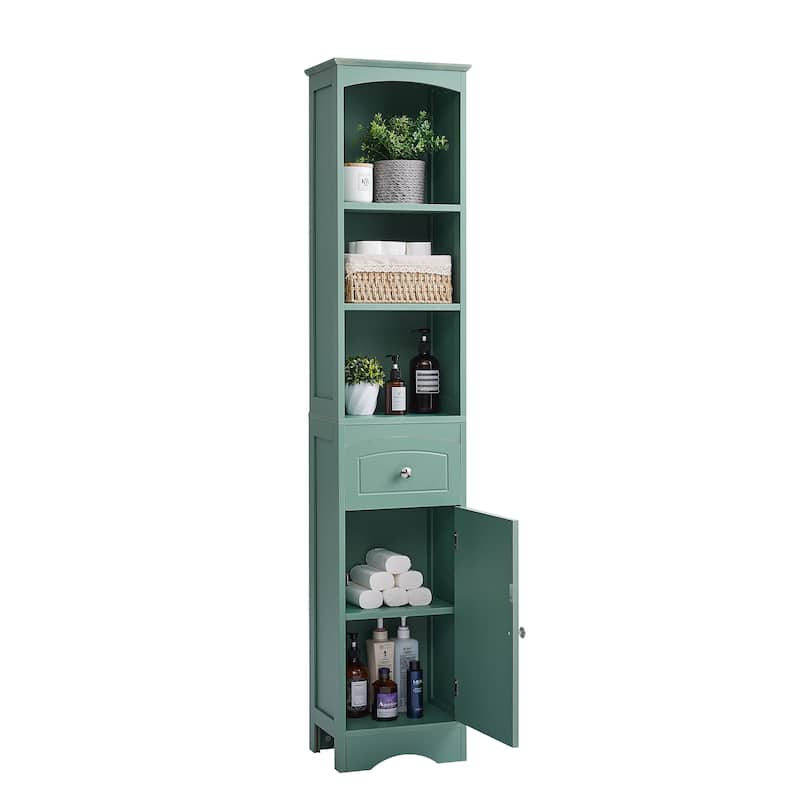 Roomfitters Tall Bathroom Cabinet Freestanding Storage with Drawer Adjustable Shelf and MDF Structure