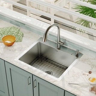 Karran Top Mount Stainless Steel 25 in. 16-Gauge Drop-In Single Bowl Kitchen Sink Kit - Silver