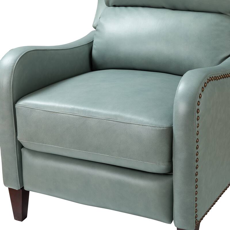 Brigida Cigar Genuine Leather Pushback Recliner with Nailhead Trim by HULALA HOME