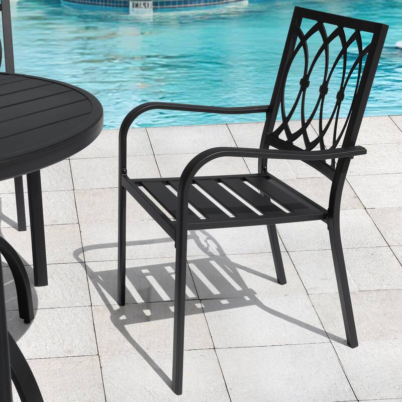 5-Piece Metal Patio Dining Set with Umbrella Hole, Stackable Design