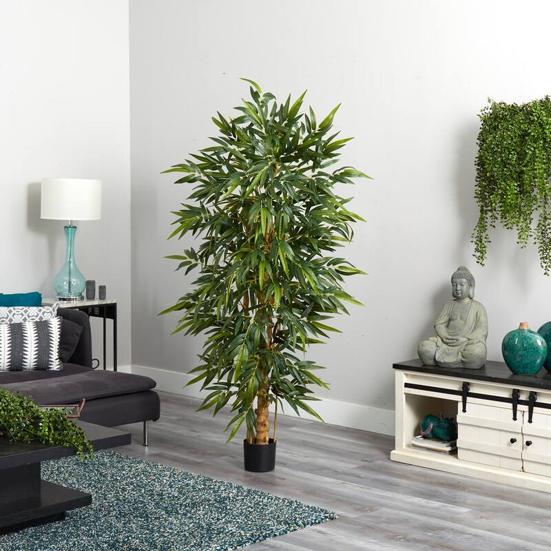 Bamboo Silk Tree 6ft - Indoor Faux Plant, Lush Green Foliage, Home Office Decor, Realistic Artificial Tree - 6ft.