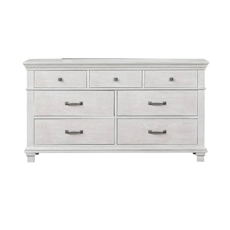 Leyne Wide Dresser, 7 Drawers, Farmhouse Weathered Gray Solid Wood
