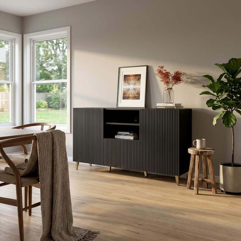 Meble Furniture Pafos 2D1S 59" Sideboard Buffet Credenza 59.3W x 15.7D x 32.3H Modern European Matte Finish