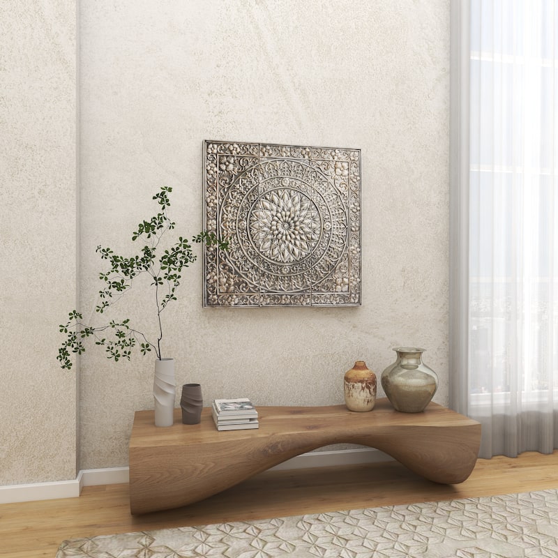 Metal Floral Embossed Home Wall Decor with Gray Backing - Grey or Silver - Roche River Decor