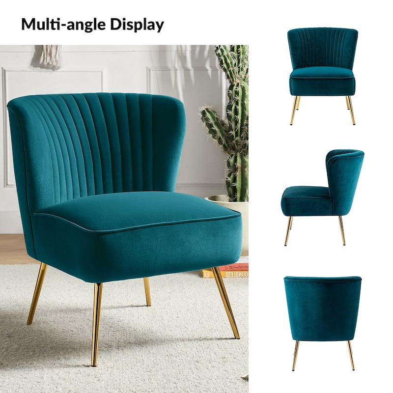 Monica 22''W Upholstered Modern Tufted Accent Side Chair with Gold Legs by HULALA HOME