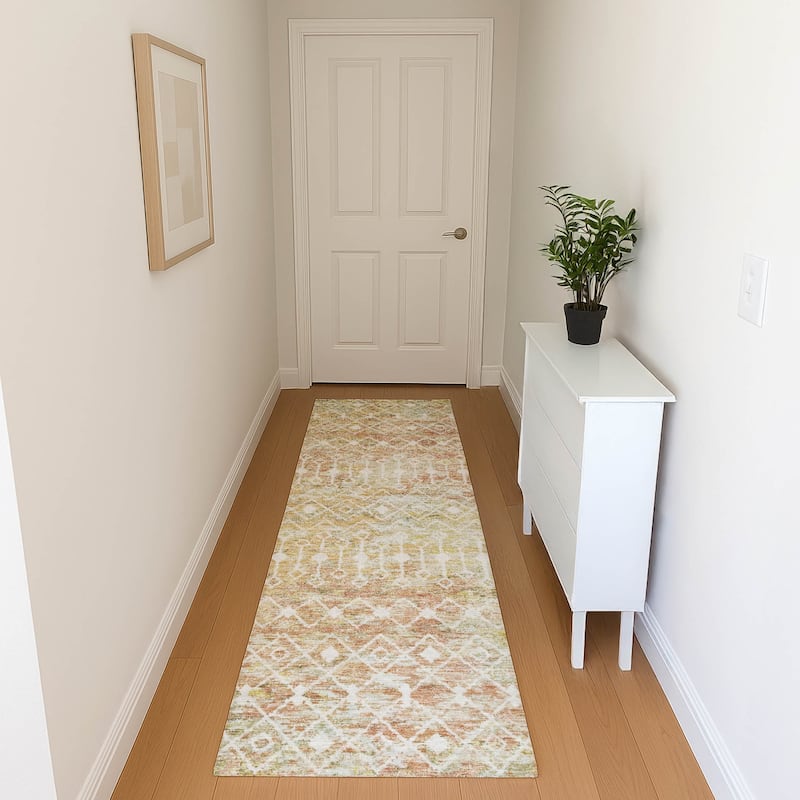 Premium Washable Super Soft Boho Trellis Mayfield Rug - Peach - 2'3" x 7'6"